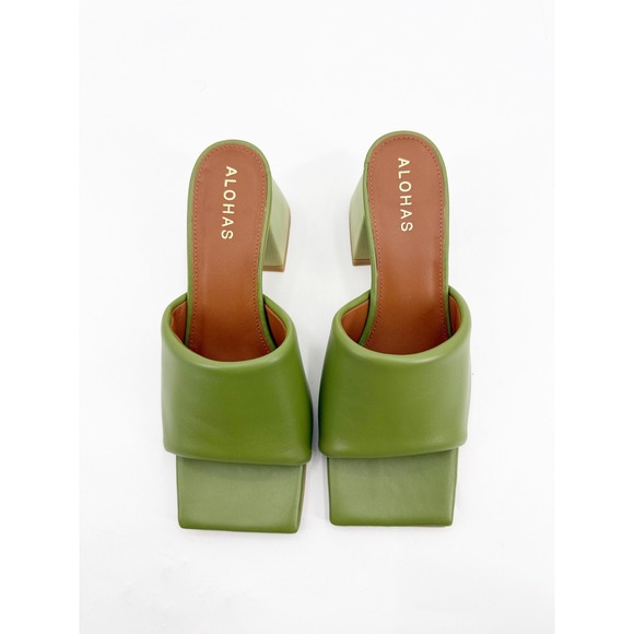 ALOHAS Shoes - Alohas Degrade Evergreen Ombre Leather Block Heel Mules Sandals 36 6 NWOT